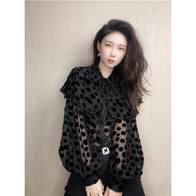Load image into Gallery viewer, Hollow Sexy Polka Dot Velvet Shirt Women Pearl Cloak Loose Slim Top