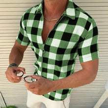 Load image into Gallery viewer, Plaid T Shirt Mens Zipper Short Sleeve Shirts Summer Men Clothing