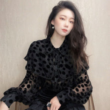Load image into Gallery viewer, Hollow Sexy Polka Dot Velvet Shirt Women Pearl Cloak Loose Slim Top