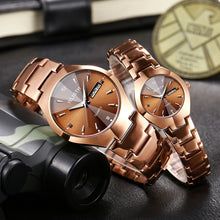 Load image into Gallery viewer, Coffee Gold Luminous Waterproof Steel Band Couple Student Watch