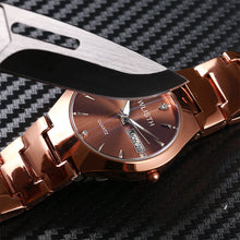 Load image into Gallery viewer, Coffee Gold Luminous Waterproof Steel Band Couple Student Watch