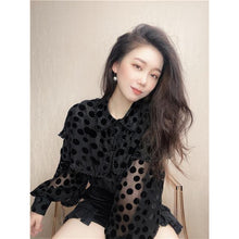 Load image into Gallery viewer, Hollow Sexy Polka Dot Velvet Shirt Women Pearl Cloak Loose Slim Top