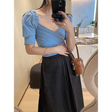 Load image into Gallery viewer, Solid Color New French Style Exposed Collarbone Shirt Top