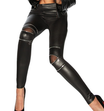 Load image into Gallery viewer, Hollow Out Women Fashion High Zippers Leggings Active Leather Pants