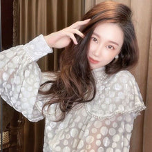 Load image into Gallery viewer, Hollow Sexy Polka Dot Velvet Shirt Women Pearl Cloak Loose Slim Top