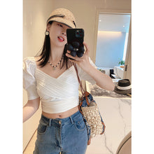 Load image into Gallery viewer, Solid Color New French Style Exposed Collarbone Shirt Top