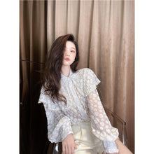 Load image into Gallery viewer, Hollow Sexy Polka Dot Velvet Shirt Women Pearl Cloak Loose Slim Top
