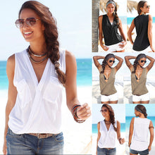 Load image into Gallery viewer, Double Pocket V-neck Sleeveless Vest Cross European And American T-shirt