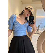 Load image into Gallery viewer, Solid Color New French Style Exposed Collarbone Shirt Top