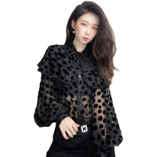 Load image into Gallery viewer, Hollow Sexy Polka Dot Velvet Shirt Women Pearl Cloak Loose Slim Top