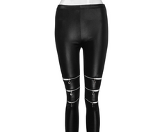 Load image into Gallery viewer, Hollow Out Women Fashion High Zippers Leggings Active Leather Pants