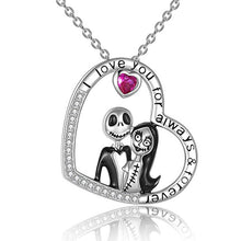 Load image into Gallery viewer, Vintage Skull Couple Necklace Heart Shape Crystal Peach Heart Pendant

