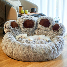 Load image into Gallery viewer, Dog Bed Cat Mat Round Large Pet House Long Plush Deep Sleeping Warm Bear Paw Shape Super Soft Cushion Calm Beds
