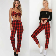 Load image into Gallery viewer, Black and white plaid zipper slim slimming white pants
