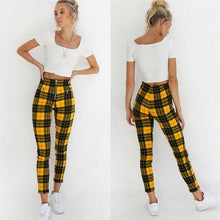 Load image into Gallery viewer, Black and white plaid zipper slim slimming white pants
