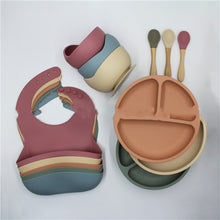 Load image into Gallery viewer, Bib Dinner Plate Spoon Bowl 4 Piece Set Silicone Baby Bowl Bib Plate Set
