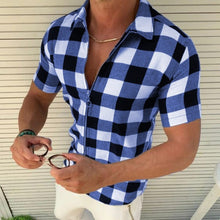 Load image into Gallery viewer, Plaid T Shirt Mens Zipper Short Sleeve Shirts Summer Men Clothing
