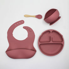 Load image into Gallery viewer, Bib Dinner Plate Spoon Bowl 4 Piece Set Silicone Baby Bowl Bib Plate Set
