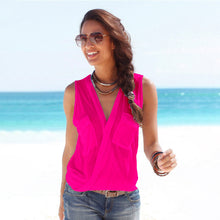 Load image into Gallery viewer, Double Pocket V-neck Sleeveless Vest Cross European And American T-shirt
