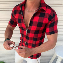 Load image into Gallery viewer, Plaid T Shirt Mens Zipper Short Sleeve Shirts Summer Men Clothing

