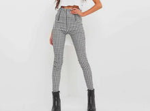 Load image into Gallery viewer, Black and white plaid zipper slim slimming white pants
