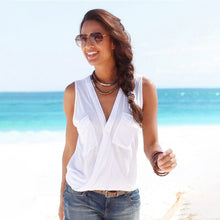 Load image into Gallery viewer, Double Pocket V-neck Sleeveless Vest Cross European And American T-shirt
