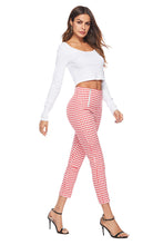 Load image into Gallery viewer, Black and white plaid zipper slim slimming white pants
