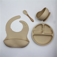 Load image into Gallery viewer, Bib Dinner Plate Spoon Bowl 4 Piece Set Silicone Baby Bowl Bib Plate Set
