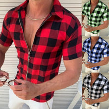 Load image into Gallery viewer, Plaid T Shirt Mens Zipper Short Sleeve Shirts Summer Men Clothing
