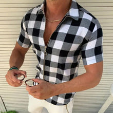 Load image into Gallery viewer, Plaid T Shirt Mens Zipper Short Sleeve Shirts Summer Men Clothing
